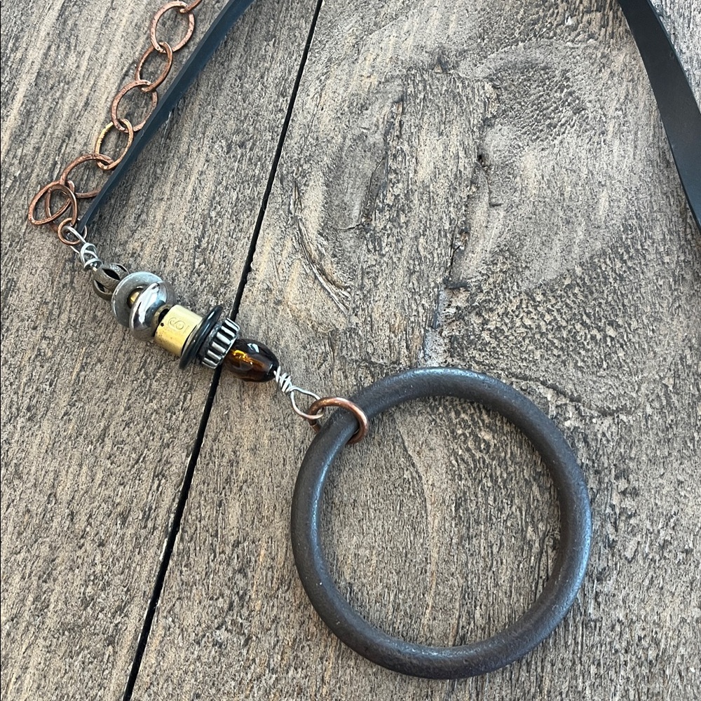 Rubber Strap Necklace with Decorative Ring Pendant